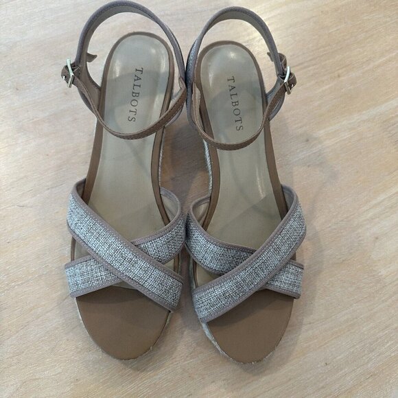 Talbots Espadrille Wedge Sandals Womens Tan Open Toe Strap Shoes Sz 11 - Picture 2 of 9